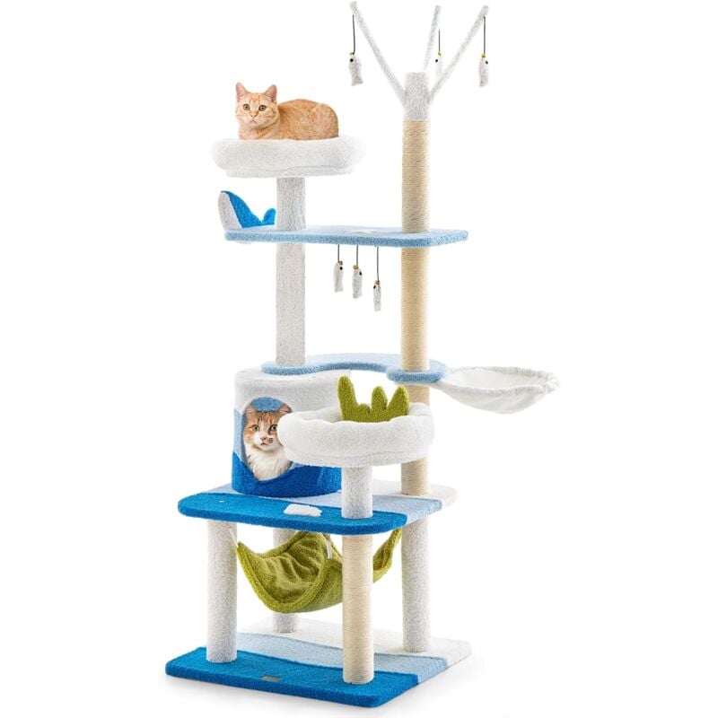 Costway - Arbre à Chat en Style Océanne, Centre d'Activité Multicouche avec Grattoir en Sisal et Jouets Suspendus, Tour à Chat avec Hamac et Condo,