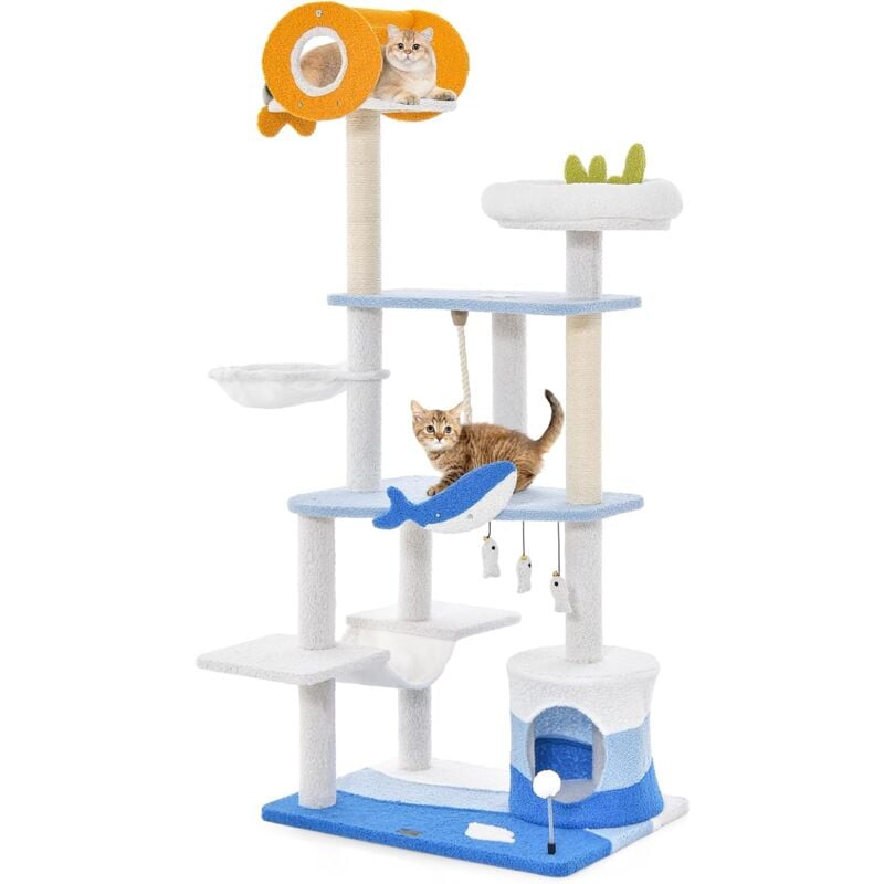 Costway - Arbre à Chat en Style Océanne, Centre d'Activité Multicouche avec Grattoir en Sisal et Jouets Suspendus, Tour à Chat avec Perchoir, Charge