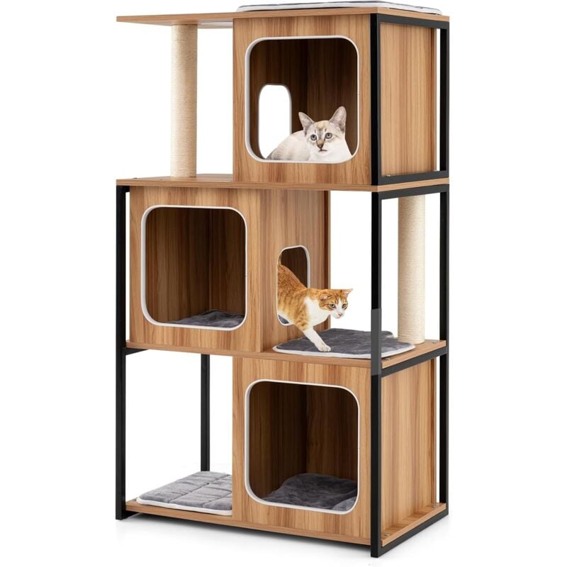 Arbre à Chat xxl 133 cm, 4 Plateformes, 3 Condos, 2 Poteaux à Griffer en Sisal, Arbre à Chat Maine Coon, Cadre en Métal, Coussins Amovible, Arbre a