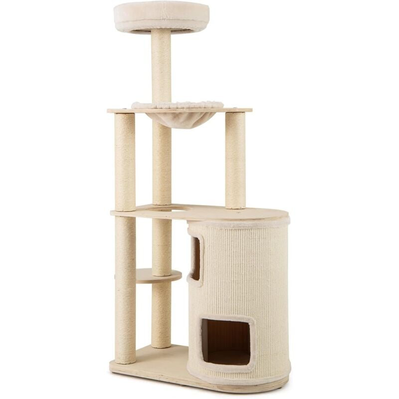 Arbre à Chat xxl 151 cm, Arbre a Chat Bois à 6 Étages, Tour Chat Griffoir, 3 Poteaux à Griffer en Sisal, 4 Plateformes, Panier, Tour pour Chat,
