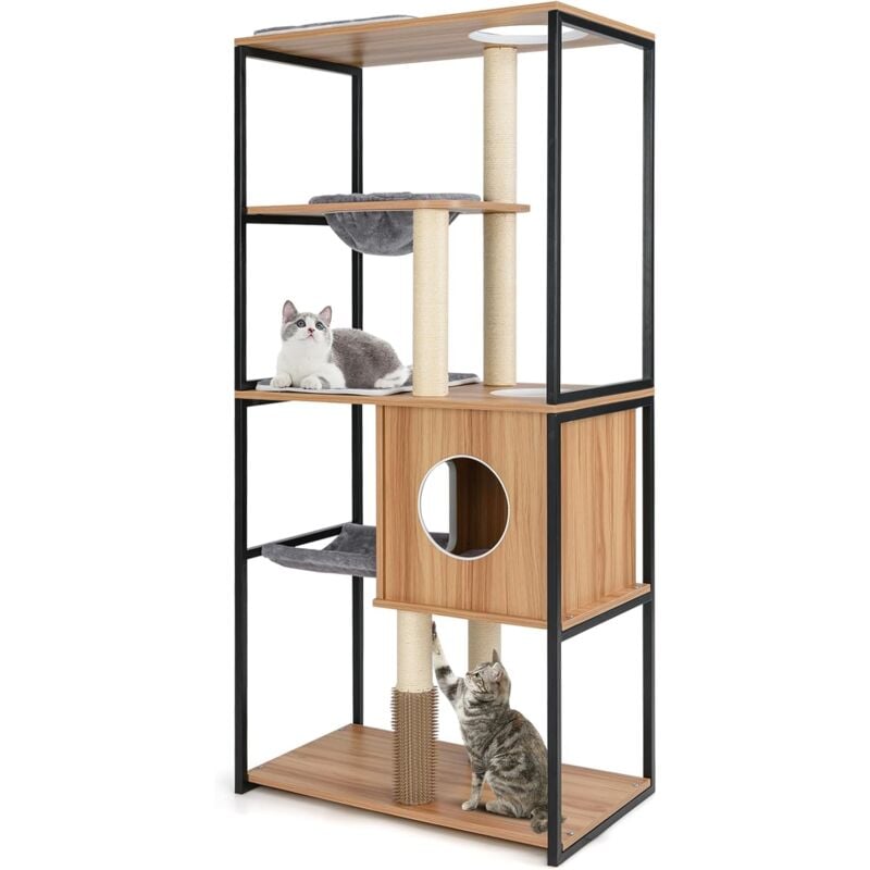 Arbre à Chat xxl 160 cm, 3 Plateformes, 2 Griffoirs Chat en Sisal, Brosse d'Toilettage, Arbre à Chat Maine Coon, Cadre en Métal, Condo, Hamac,