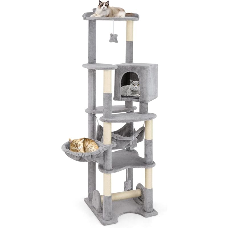 Costway - Arbre à Chat xxl 176 cm, Arbre a Chat Maine Coon, 7 Poteaux à Griffer en Sisal, 6 Plateformes, Condo, Hamac, Panier, Arbre a Chat Bois, 3