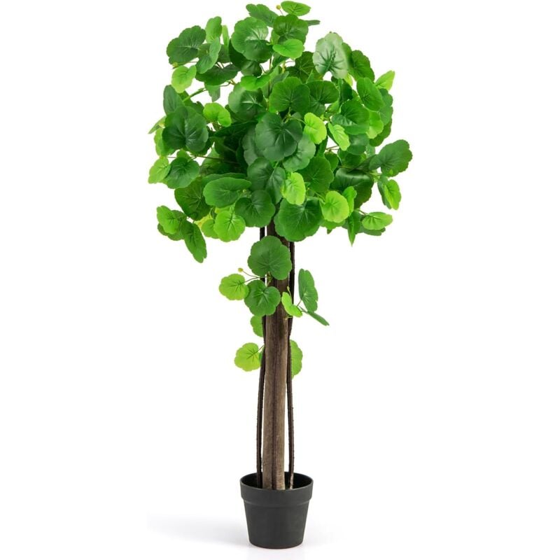 Costway - Arbre Artificiel de Pommier Crabe 110 cm, Fausse Plante en Pot Rempli de Ciment avec Tronc en Bois Véritable Branches Réglables, Décoration