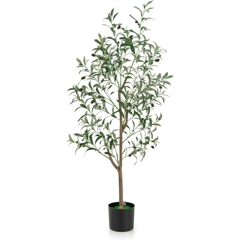 Costway - Arbre Artificiel d'olive de 130 cm en Pot, Fausses Plantes avec Fruits Réalistes Plantes Vertes, Décorations Plantes Modernes pour Maison