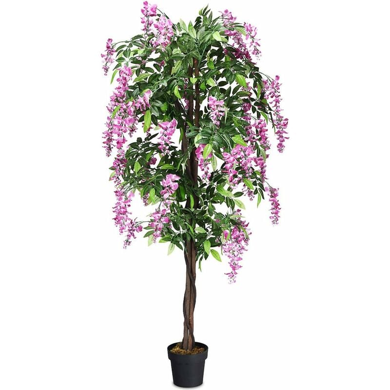 Costway - Arbre Artificiel Plante Artificielle en Pot avec Fausses Fleurs Roses Convient pour Intérieur ou Extérieur Wisteria 180cm