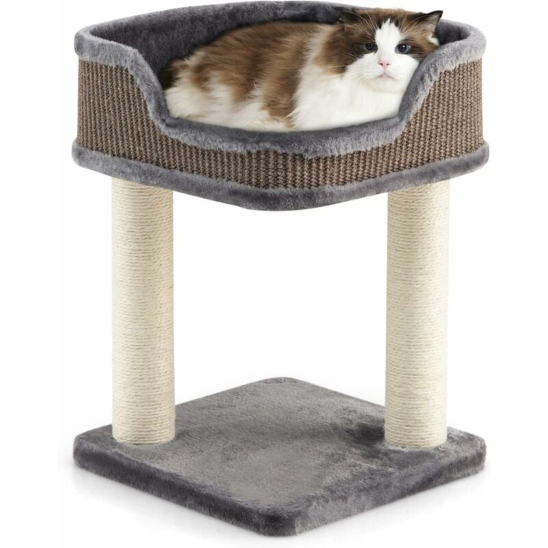 Arbre à Chat 50 cm avec 2 Griffoirs Sisal Naturel, Perchoir en Peluche, Tour d'Arbre à Chat Compacte pour Chaton et Chat, Gris - Costway