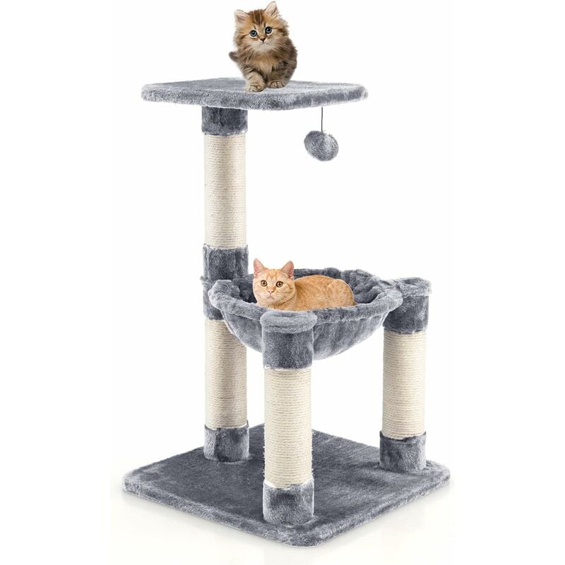 Arbre à Chat Griffoir Recouverts de Sisal, Hamac Confortable,Balle Suspendue à Jouer Grande Plate-Forme 40 x 40 x 64 cm Arbre d'Activité pour Animaux