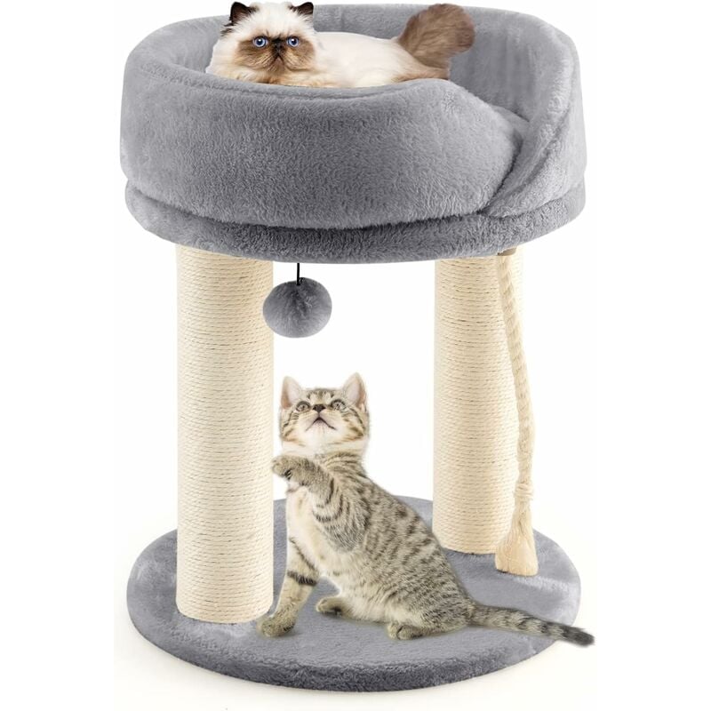 Arbre à Chat Tour d'arbre à Chat Cadre Griffoir 4 en 1 avec Perchoir à Dessus Souple, Boule de Fourrure et Corde en Sisal, Centre d'activités 2
