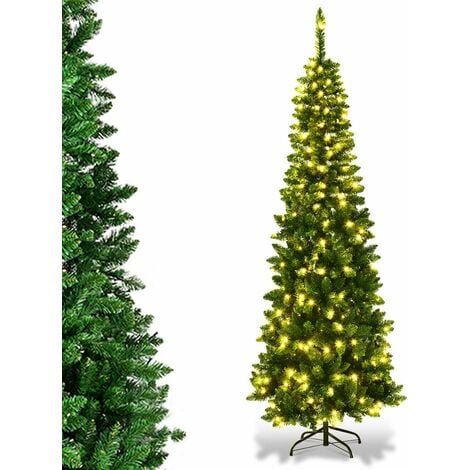 COSTWAY Arbre de Noël Artificiel 225 cm avec 350 Lumières LED Aiguilles en PVC 1085 Branches Support Métallique Pliable pour Maison