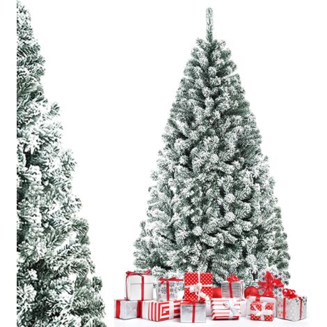COSTWAY Arbre de Noël Artificiel à Flocons de Neige 180CM avec Charnières,Support Métallique et 600/1010 Branches Matière PVC Non-éclairé