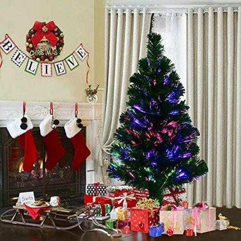 COSTWAY Arbre de Noël Artificiel Sapin de Noël LED Feuille en PVC pour Décoration avec Support, avec Socle, Pieds Coloré Lampe