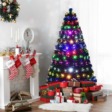 COSTWAY Arbre de Noël LED 150CM artificiel sapin éclairage multicolore