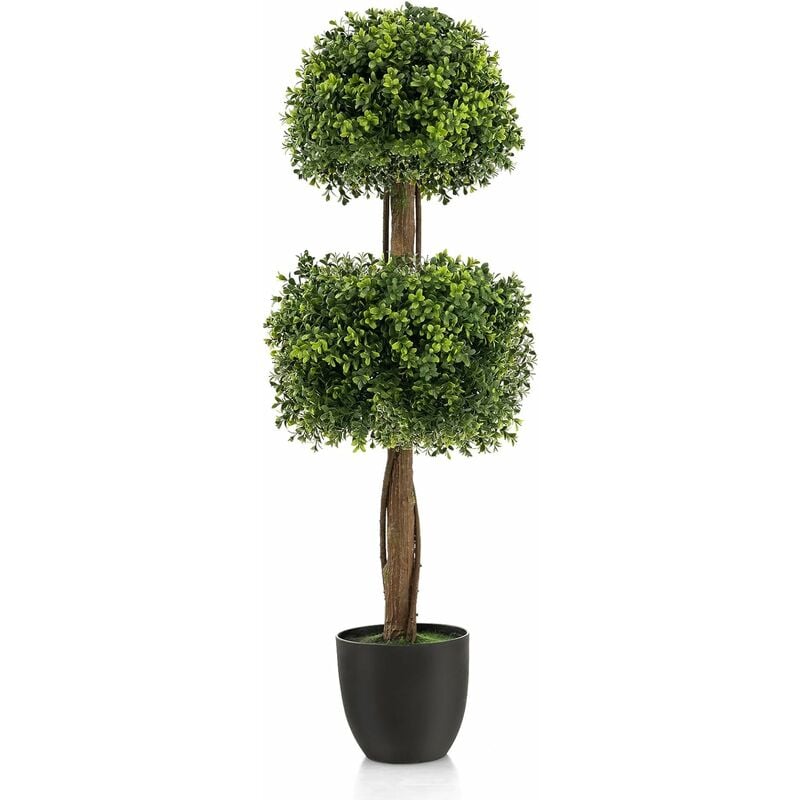 Costway - Arbre Topiaire en Buis Artificiel, Fausse Plante de Buis avec Pot en Plastique Rempli de Ciment, pour Décoration de Maison Bureau Jardin et