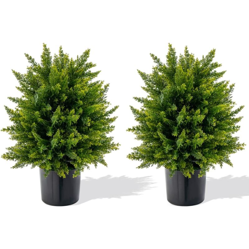 Arbres Artificiels de Boule Topiaire Cèdre de 55 cm, Lot de 2 Plantes Artificielles en Pot avec Base en Ciment Résistant aux uv, Fausses Plantes