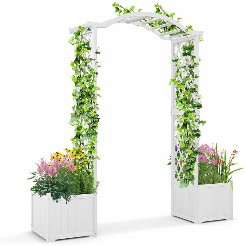 Costway - Arche de Jardin avec Jardinière en Bois avec Treillis, Pergola Extérieur pour Plantes Grimpantes Légumes, Décoration pour Mariage