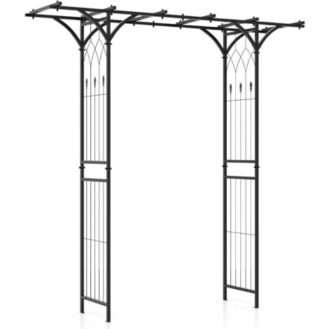 COSTWAY Arche de Jardin en Métal pour Plantes Grimpantes, Arceau à Rosiers en Treillis Extérieur 200x52x206CM, Support de Toile de Fond Élégant, Décoration Mariage Fête et Cérémonie (Noir)