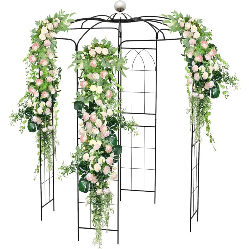 Costway - Arche de Jardin pour Plantes Grimpantes en Forme de Cage à Oiseaux, Tonnelle de Fleurs en Métal 206x206x286CM avec Crochet de Suspension,