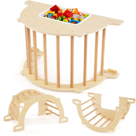 Costway – Arche d'escalade Montessori 8 en 1 en bois – Bac de rangement pliable – Butoirs anti-basculement – Pour enfants 3 ans et plus