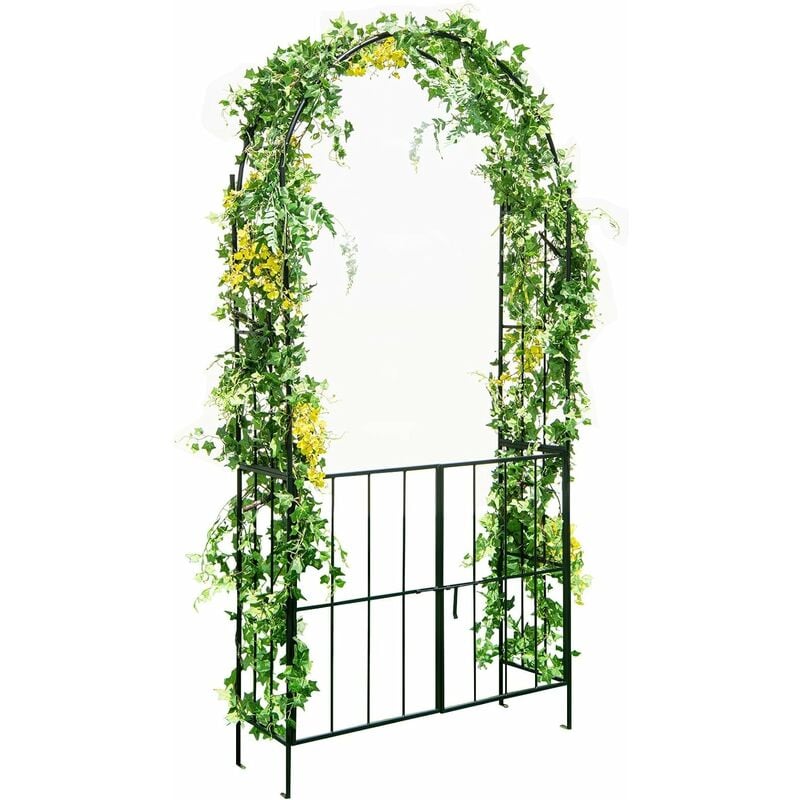 Costway - Arche en Treillis de Jardin 230CM avec Porte pour Plantes Grimpantes, Arceau à Rosiers en Métal Décoration pour Mariage Commémoration Fête