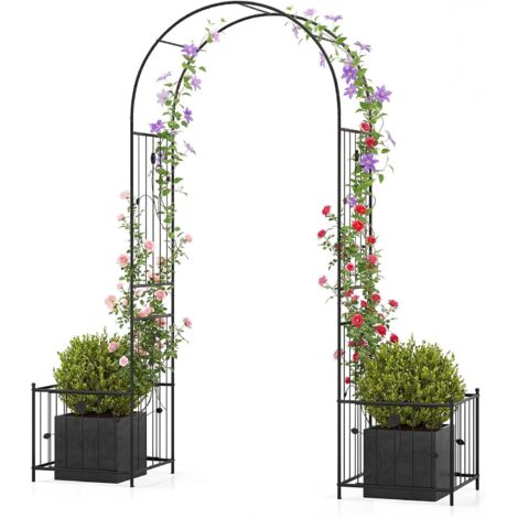 COSTWAY Arco da Giardino,Pergolato in Metallo con Fioriere Laterali,198x49x221 cm
