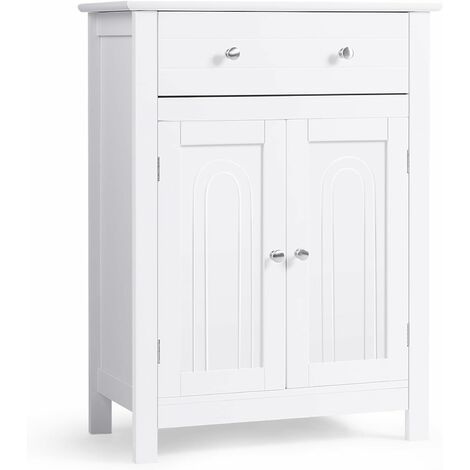COSTWAY Armadietto da Terra per Bagno, Mobile Autoportante con Cassetto e Mensole, in Legno, Bianco 80x60x30 cm