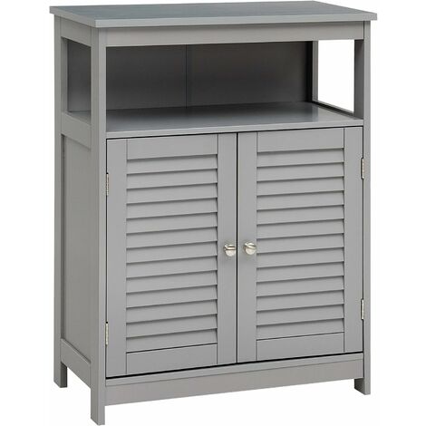 COSTWAY Armadietto del Bagno, Armadietto di Legno con Doppie Ante a Persiana e Mensola Regolabile, Armadio per Bagno Salone Camera da Letto (Grigio)