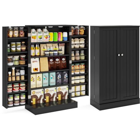 COSTWAY Armadietto Dispensa Alto 104 cm, Mobiletto da Cucina con Ante e Ripiani Regolabili, Credenza Autoportante per Sala da Pranzo, Soggiorno, Camere da Letto, 59 x 30 x 104 cm (Nero)