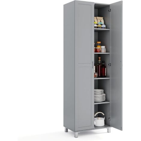 COSTWAY Armadio Alto a Doppia Anta,con Ripiano Regolabile,per Cucina, Soggiorno,60x39x187 cm
