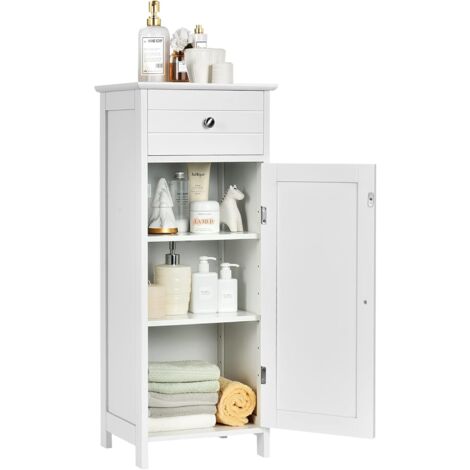 COSTWAY Armadio da Terra per Bagno, Mobile Armadietto con Cassetto, in MDF (E1) di Alta Qualità (Bianco)