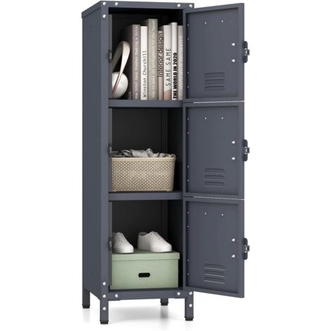 COSTWAY Armadio in Metallo con 3 Porte Chiudibili, Piedini Regolabili, Dispositivo Anti-Ribaltamento, Armadietto Verticale a 3 Ripiani per Casa, Ufficio, Scuola e Garage, 30 x 35 x 100 cm