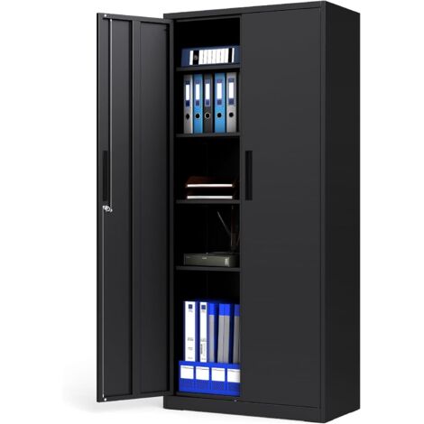 COSTWAY Armadio Portadocumenti, Armadio Multiuso con 2 Ante con Serratura e 4 Ripiani Regolabili, Armadio da Stoccaggio per Ufficio, Soggiorno e Scuola, 80 x 40 x 180 cm