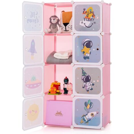 COSTWAY Armadio Portatile per Bambini, Organizzatore Modulari a 8 cubi,71x35,5x142 cm,Rosa