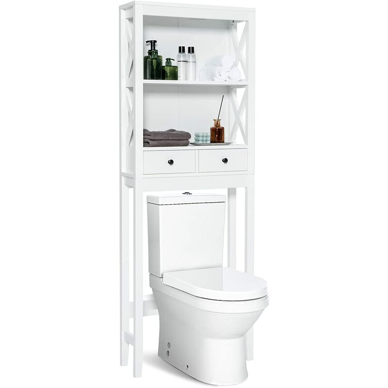 TOPKIT | Mueble Baño sobre Inodoro Gala 8950 |Estantería sobre Inodoro |  Estante Organizador Baño | Armario sobre Inodoro | Blanco | Alto: 194 cm 