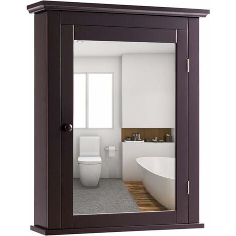 COSTWAY Armario de Baño con Espejo de Pared Mueble Organizador con Puerta y Estante Ajustable Gabinete de Almacenamiento (Negro)