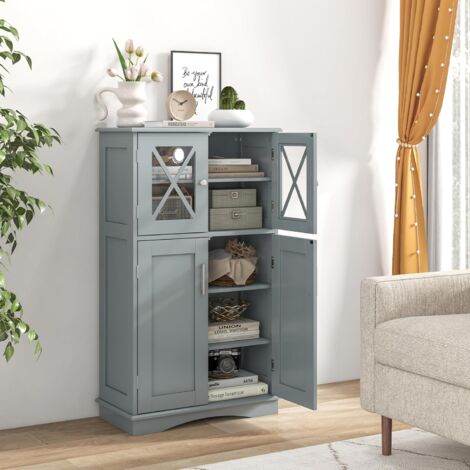 COSTWAY Armario de Baño, Gabinete de Madera con 2 Puertas y 3 Estantes Ajustables, Mueble Auxiliar de Baño, Armario de Almacenamiento para Baño, Sala de Estar,Oficina, 60 x 30 x 108 cm (Gris)