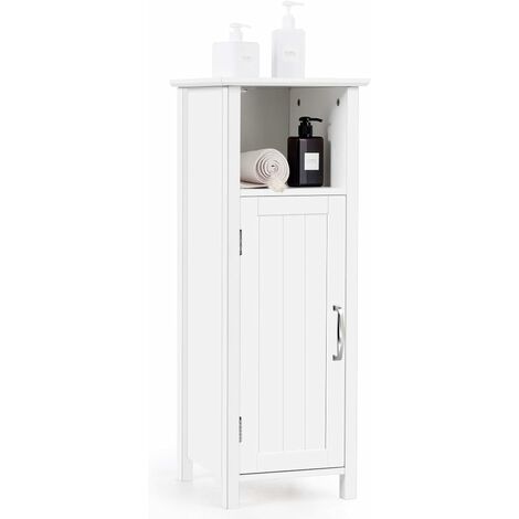 COSTWAY Armario de Baño Suelo con Estantes y Puerta Mueble de Baño de Madera Gabinete para Dormitorio Pasillo Blanco
