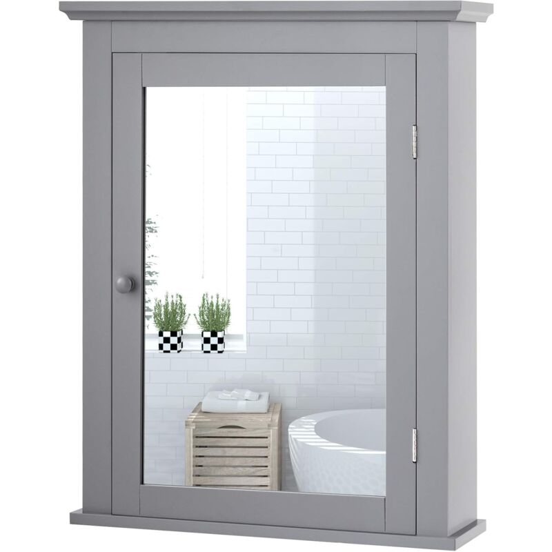 

Armario de Baño con Espejo de Pared Mueble Organizador con Puerta y Estante Ajustable Gabinete de Almacenamiento (Gris) - Costway