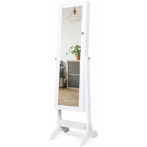 COSTWAY Armario Espejo para Joyas con Inclinación Ajustable Gabinete para Joyería con Cerradura Espejo de Pie Organizador para Anillos Cadena y Pendientes
