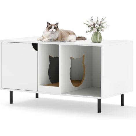 COSTWAY Armario para Gatos, Caja de Arena para Gatos con Armario Cerrado, Compartimento Abierto y Tablero Rascador Desmontable para Gatos, Casa para Gatos de de Madera, 100 x 52 x 55 cm