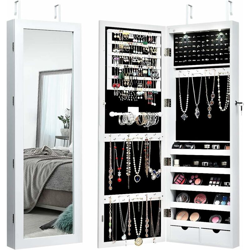 

Armario para joyas 108 x 37 x 9,5 cm con 2 Luces LED Espejo de Cuerpo Entero y Cajones Joyero para Maquillarse (blanco) - Costway