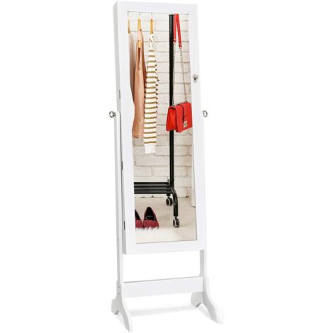COSTWAY Armario para Joyas Espejo Joyero de Pie con Cerradura y Estante para Joyería Almacenamiento Blanco