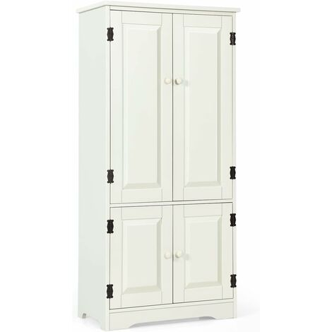 COSTWAY Armario Vertical Madera, Organizador de Doble Puerta con Repisa Regulable y Dispositivo Antivuelco (Blanco)