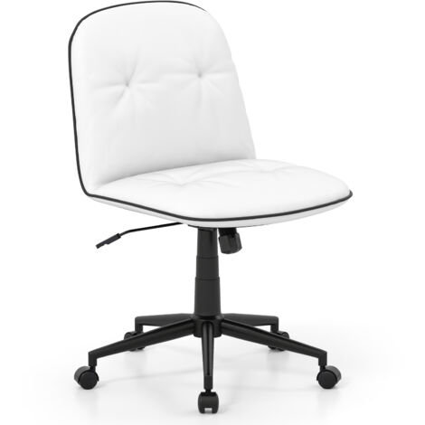 COSTWAY Armless Office Desk Chair Gray PU Leather Adjustable Height Swivel Rocking Computer Chair White