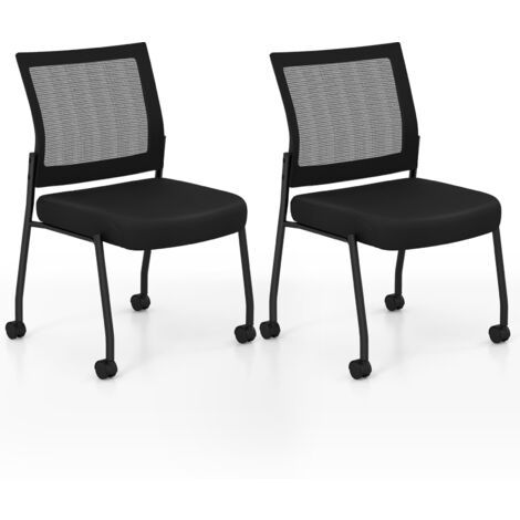 COSTWAY Armless Waiting Room Chair with Wheels Set of 2