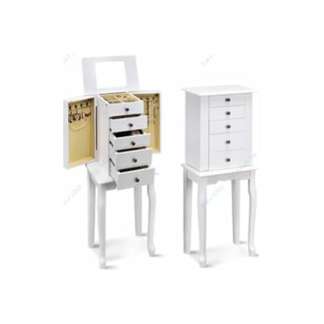 Boîte à Bijoux Vintage En Bois - 2 Portes Latérales Et 3 Tiroirs - Rangement Décoration - Occasion