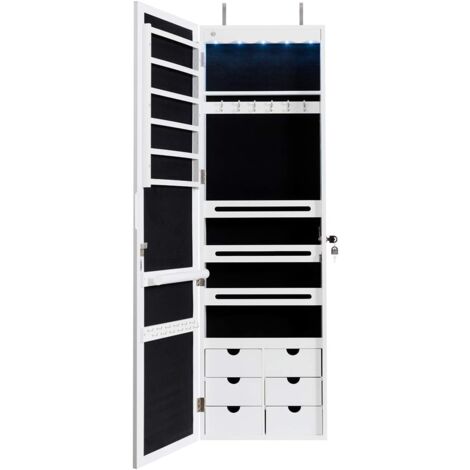 Costway – Armoire à bijoux murale LED avec miroir – 6 tiroirs – Hauteur réglable 120 cm – MDF blanc – Éclairage intérieur automatique