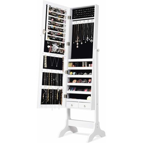Costway – Armoire à bijoux sur pied avec miroir 120 cm – 8 étagères de rangement – Porte verrouillable – MDF écologique – Dimensions 46x37x156cm
