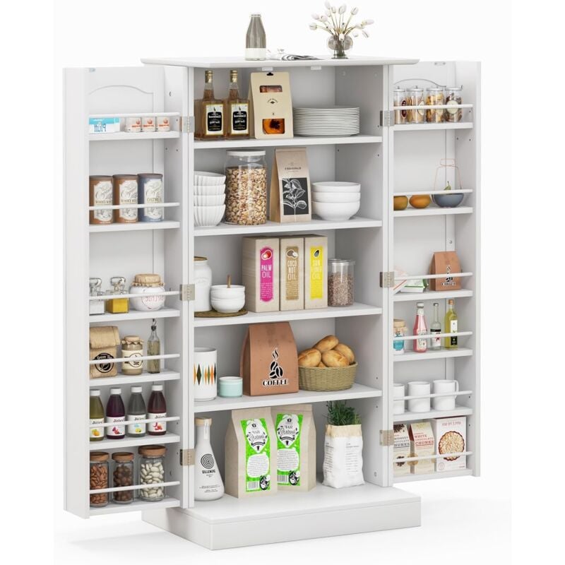 Armoire Cuisine 2 Portes avec 16 Étagères, Meuble Cuisine Rangement avec Dispositif Anti-Renversement, Buffet Cuisine, Placard Garde-Manger pour