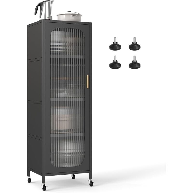 COSTWAY Armoire Cuisine a roulettes, Étagère de Cuisine 5 Niveaux, Porte PC, Étagères Réglables, pour Salle à Manger, Salle de Bain, Salon, Noir, 45
