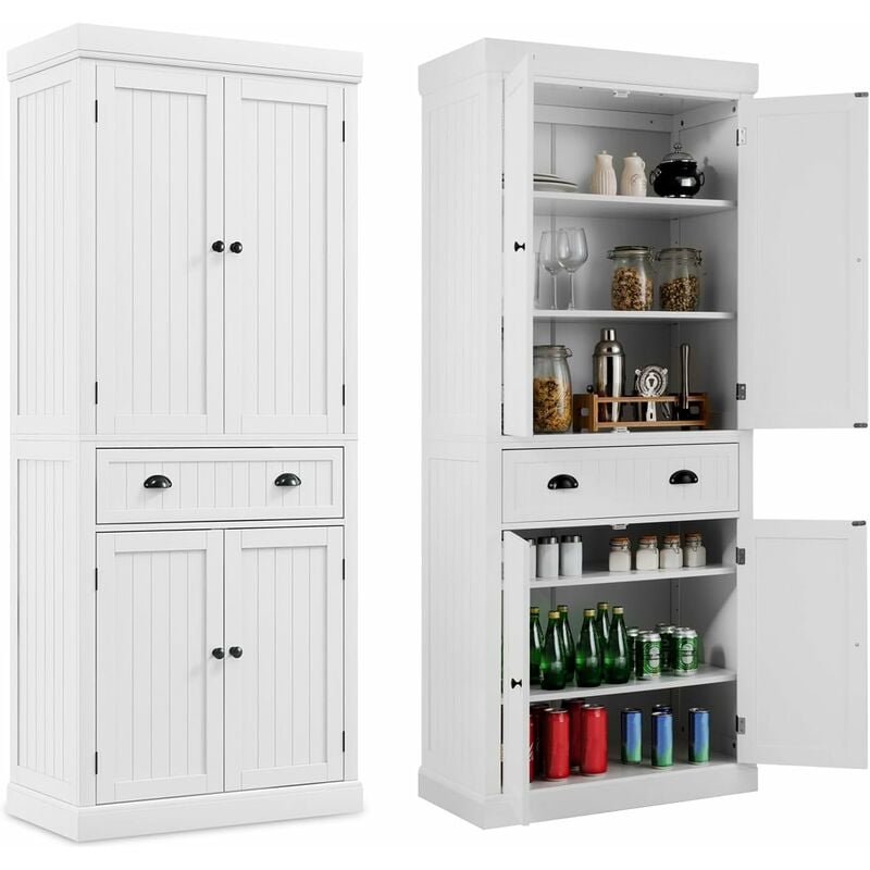 Armoire Cuisine, Buffet Cuisine Rangement 4 Portes avec Grand Tiroir, 4 Étagères Réglables, Buffet Haut 183 cm pour Salon, Salle à Manger, Cuisine